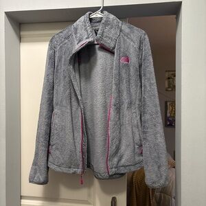 The North Face Women's Gray and Pink Teddy Jacket